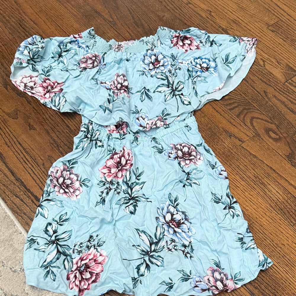 MUMU Floral Blue off shoulder Dress size Small